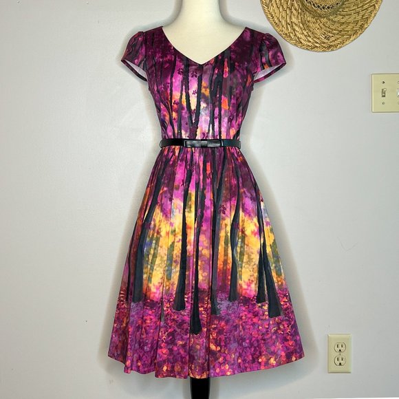 Modcloth Thicket Frondescent A-Line Dress Enchanted Forest Tree Size XS - Picture 5 of 9